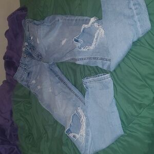 Size 0/24 Light Blue High Rise Mom Ripped Jeans